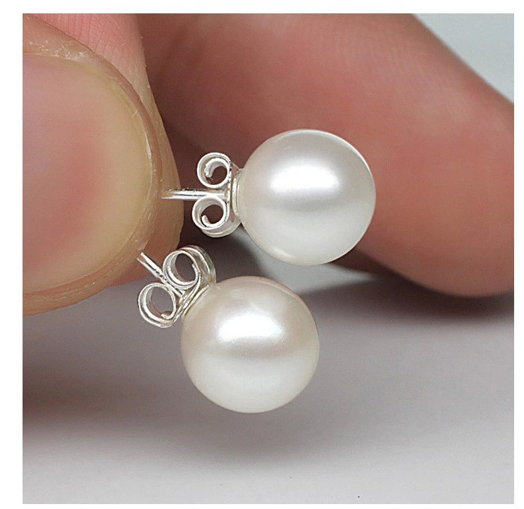 Fashion Round Copper Inlay Pearl Ear Studs 1 Pair