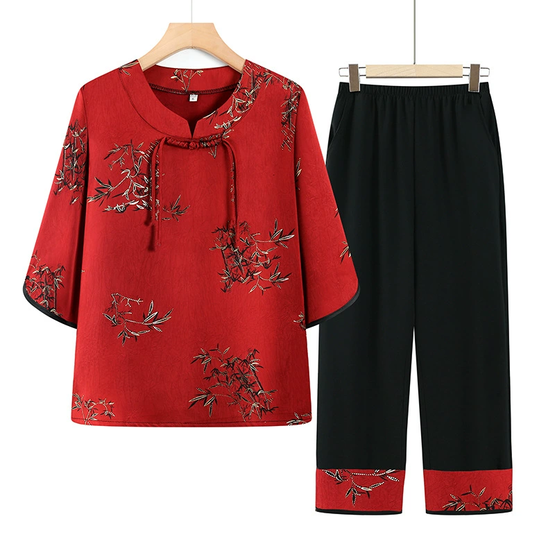 Бабушка Летний костюм футболка с короткими рукавами для пожилых людей Женская весна миссис пожилая одежда мама новый летний тонкий