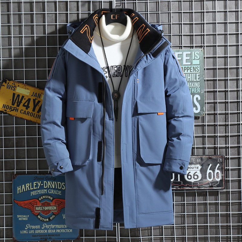 Men's Mid-Length down Jacket Winter Trendy Hooded Coat Couple's Outfit New Thickened Warm Workwear for Winter