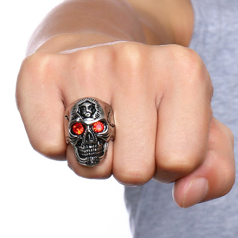20pcs Ruby Red Eyes Titan Skull Ring Men Biker Punk Style Size 6