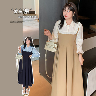 2371 Xuanchen chubby plus size French style elegant contrast color dress spring new mid-length western style women's dress