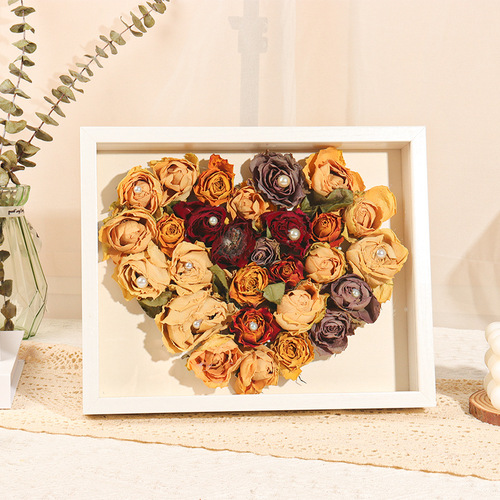 Hollow Dry Flower Frame Creative DIY Table Centerpiece Preserved Rose Flowers 3D Handmade Painting Frame Specimen Rose Gift