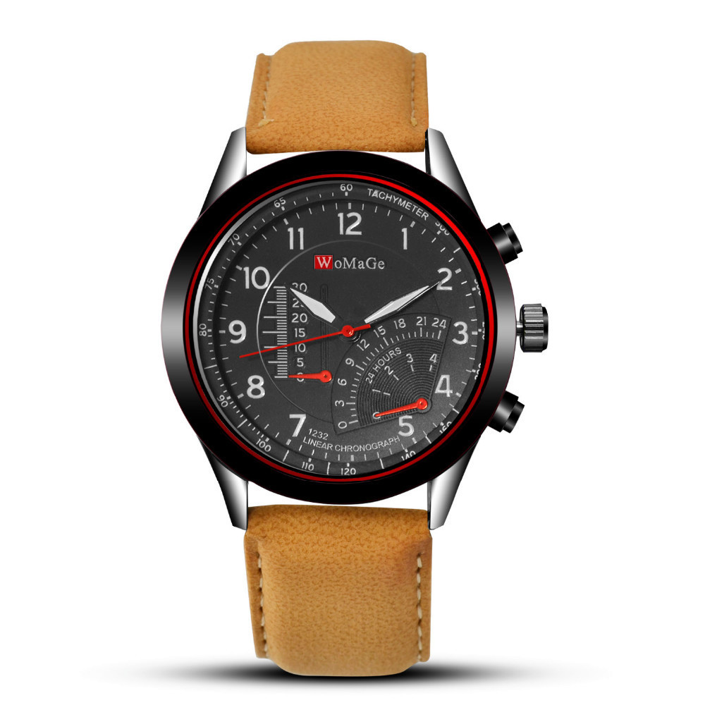 Special offer genuine Womage men's casual sports watch quartz watch leather strap fashion simple waterproof men's watch_voghion.com
