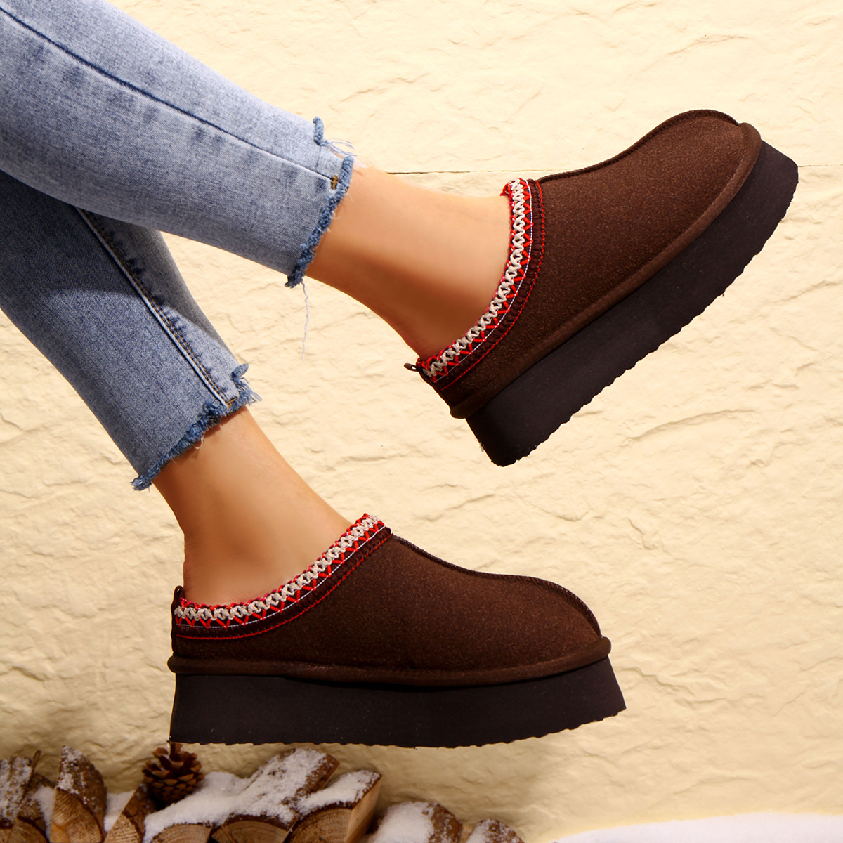 Women's Plus Size Lace Trimmed Cotton Slippers Thick Soled Closed Toe Outdoor Half Slippers_voghion.com