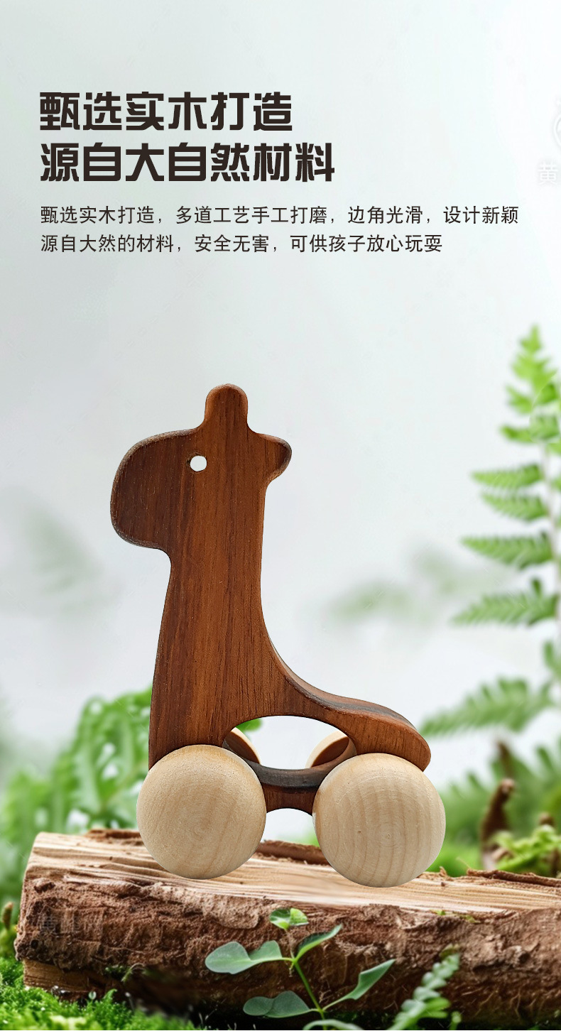 Solid Wood Push Toy with Natural Finish, Eco-Friendly Water-Based Paint, Safe for Baby Teething, Multiple Styles Available, Gift-Suitable