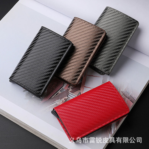 Men's anti-theft brush RFID small card holder carbon fiber coin purse multi-card slot bullet card aluminum box anti-magnetic large-capacity card holder