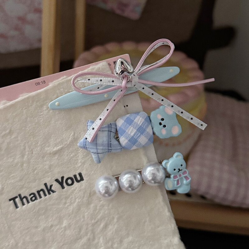Summer cream blue bow tie bear hair clip cartoon sweet cute girl duckbill clip hair accessory wholesale clip