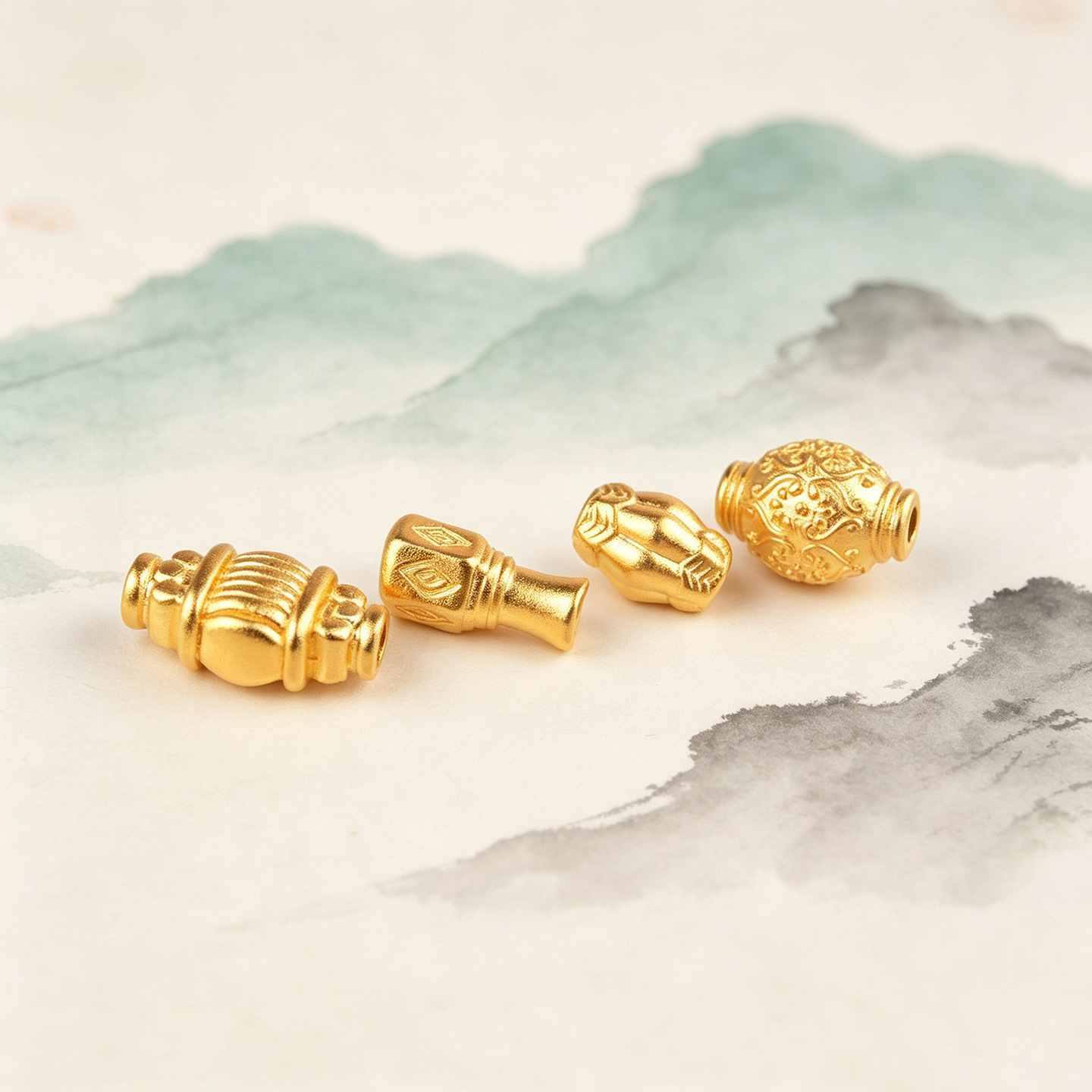 Chinese-style gold-plated beads and spacers with bee-shaped holes for DIY bracelets and jewelry accessories
