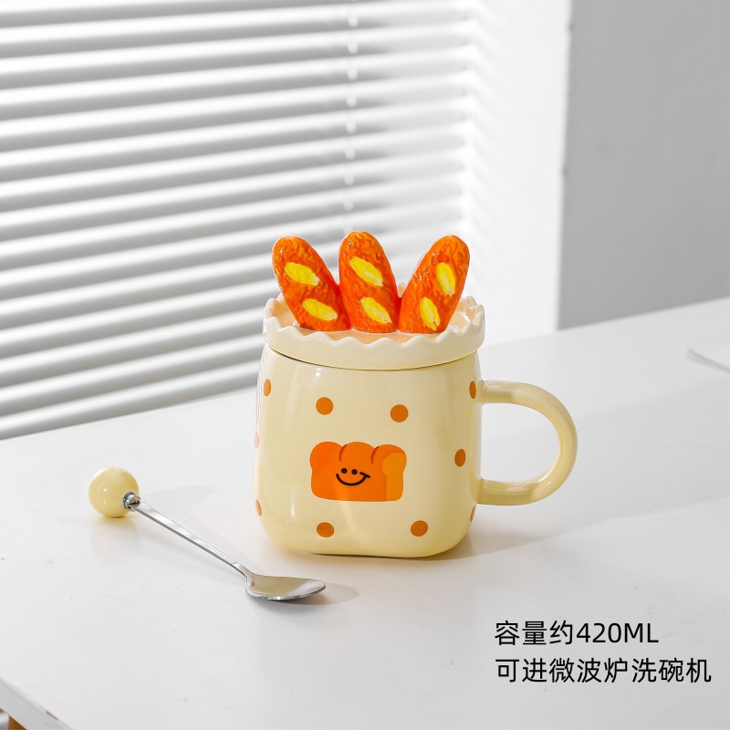 Taza de cerámica creativa de estilo japonés taza de pan taza de pareja taza de agua con tapa cuchara taza de café desayuno taza de leche