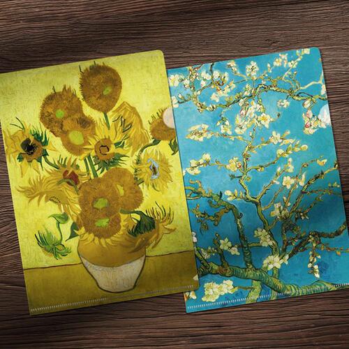 L-shaped folder imprinted flower set series famous paintings famous flowers A4 single-chip folder student office information storage