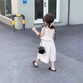 夏季新款童装女童波点套装女宝裤子2026时尚新款气质背心阔腿裤