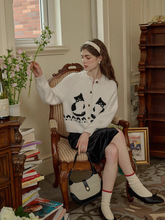 【绵羊绒】复古猫咪提花短款针织开衫女秋冬甜美可爱减龄别致毛衣