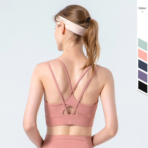 LULU cross back sports bra for women, spring and summer new medium-intensity yoga fitness spaghetti strap sports bra