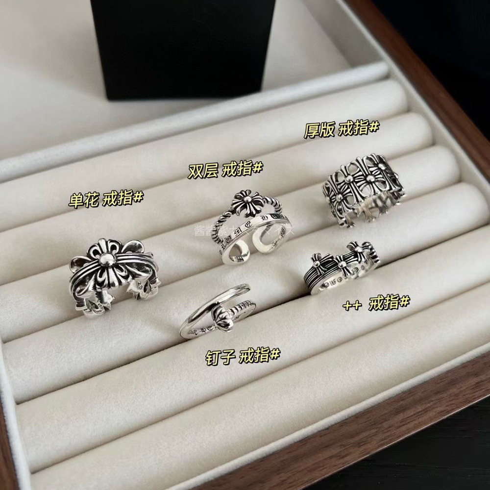 CH Chao Brand Crow Vintage Classic Punk Cross Opening Ring s925 Sterling Silver Wholesale for Men and Women