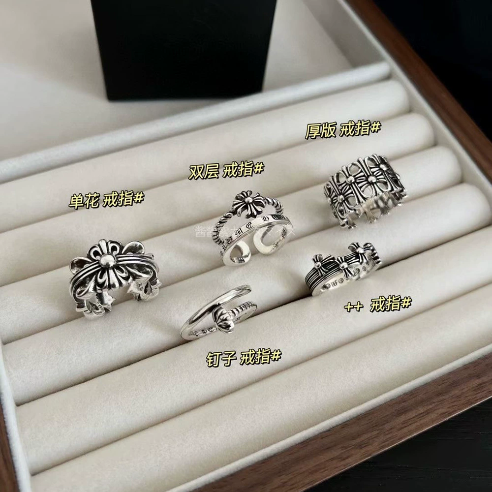 CH Chao Brand Crow Vintage Classic Punk Cross Opening Ring s925 Sterling Silver Wholesale for Men and Women