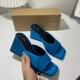 2324 New French Summer High Heels Women's Shoes Thick Heels with Blue Open Toe Fashion Back Air High Sandals for Women