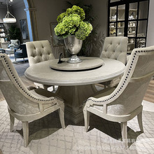 美式实木餐桌art建筑复兴组合家具法式复古做旧色餐台圆形餐桌椅