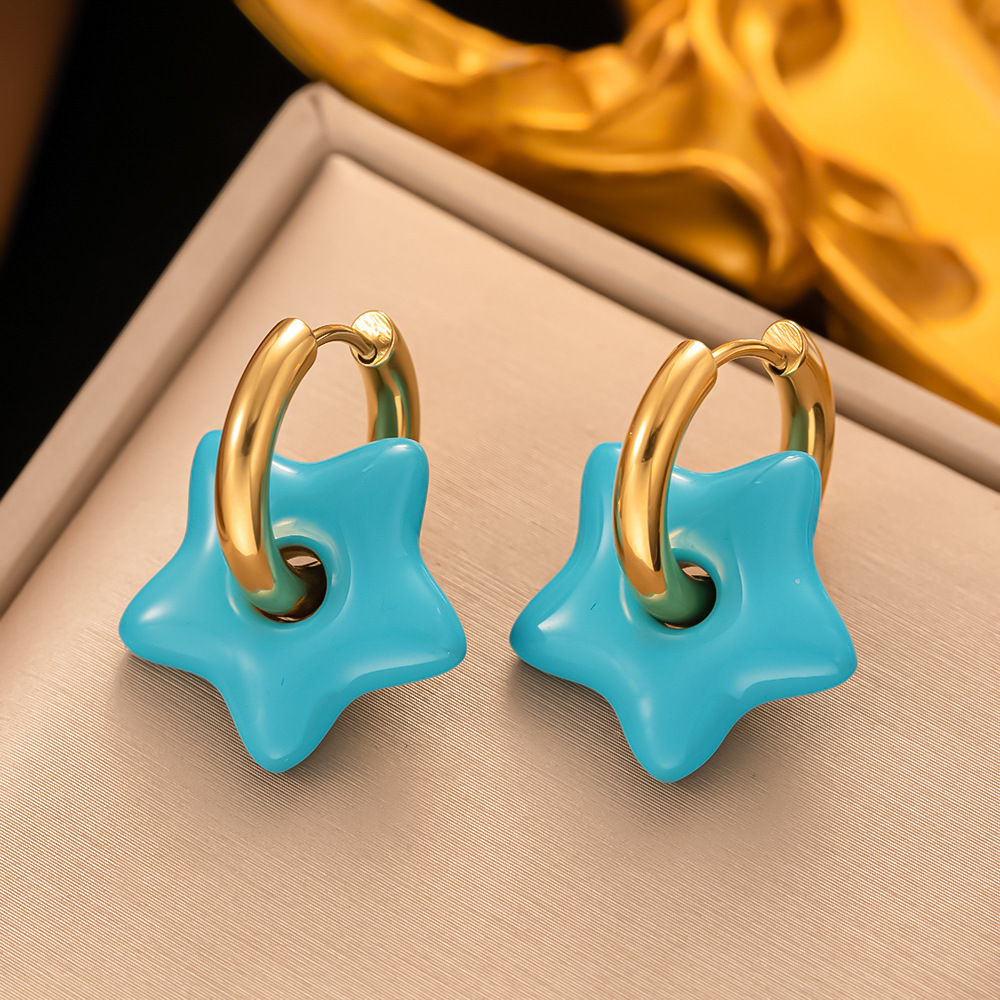 1 Pair Modern Style Star Plating 304 Stainless Steel 18K Gold Plated Drop Earrings display picture 1