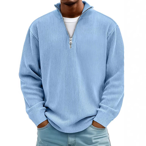 Amazon 2026 autumn and winter new men's casual stand-collar zipper corduroy long-sleeved men's polo shirt and hoodie