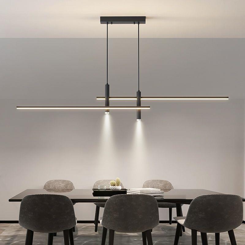 Nordic Restaurant Pendant Light Minimalist Linear Strip Light Modern Simple Bar Table Lamp with Spotlight for Dining Room with Dimmer Nordic Restaurant Pendant Light Minimalist Linear Strip Light Modern Simple Bar Table Lamp with Spotlight for Dining Room with Dimmer