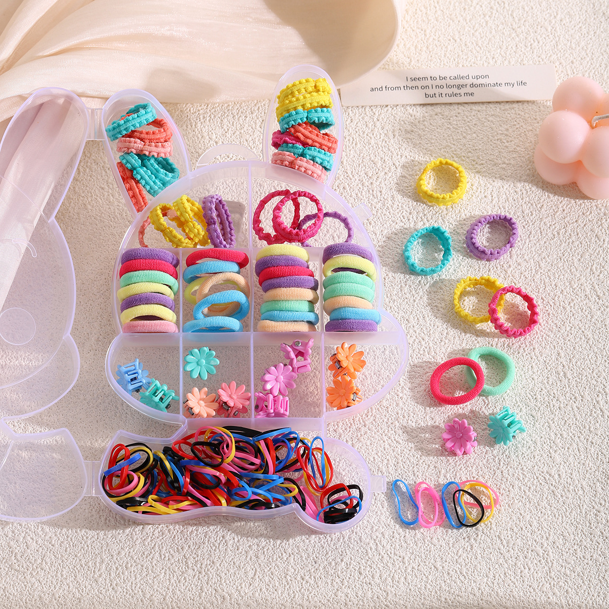Anillo de cabello infantil transfronterizo conjunto de correa de goma pequeña de alta elasticidad chica no lesiones caja de cabello cuerda de cabeza pequeña toalla de niña anillo