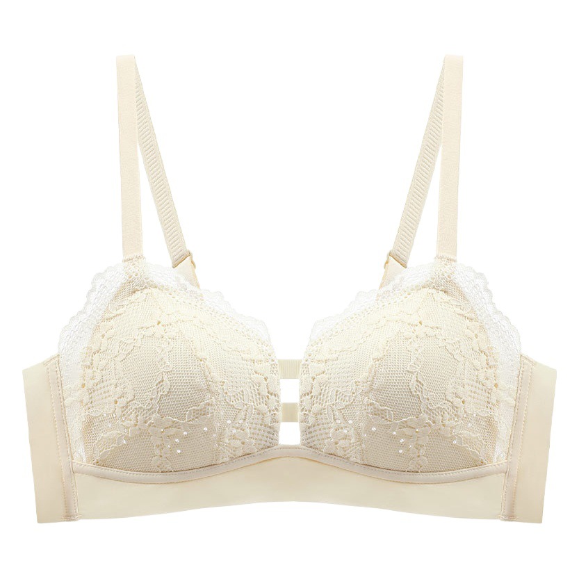 Encaje de las mujeres delgada transpirable agujero taza grande pecho y pequeño sujetador sin anillo de acero empuja hacia arriba la ropa interior del sujetador