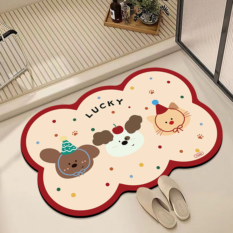 Cartoon Bathroom Floor Mat, Quick-Drying Diatom Mud Soft Mat, Stain-Resistant and Easy to Care For, Bathroom Door Non-Slip Mat, Drop Shipping