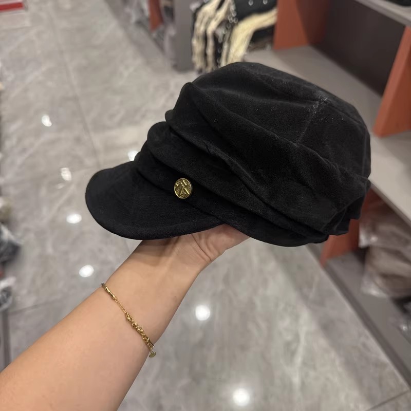 秋冬款保暖磨毛大绒鸭舌帽显瘦个性马术帽子女百搭褶皱丝绒贝雷帽|undefined