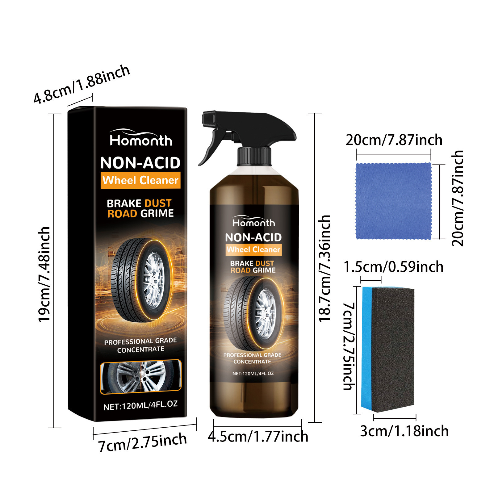 Homonth Car Tire Cleaner Set Wheel Hub Refurbishment Cleaning Polishing Maintenance Multi-Functional Cleaning Agent
