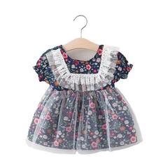 1036 Girls' Summer Dress Wholesale Children's Summer Floral Short Sleeve Trendy Embroidered Gown Princess Dress
