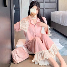 法式公主风睡衣女秋冬海岛绒双面绒加厚甜美木耳边高级感家居服