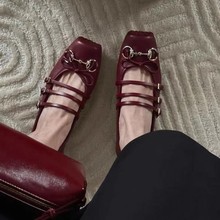 羊皮版~高级感马衔扣芭蕾鞋女复古小红鞋方头浅口平底玛丽珍单鞋