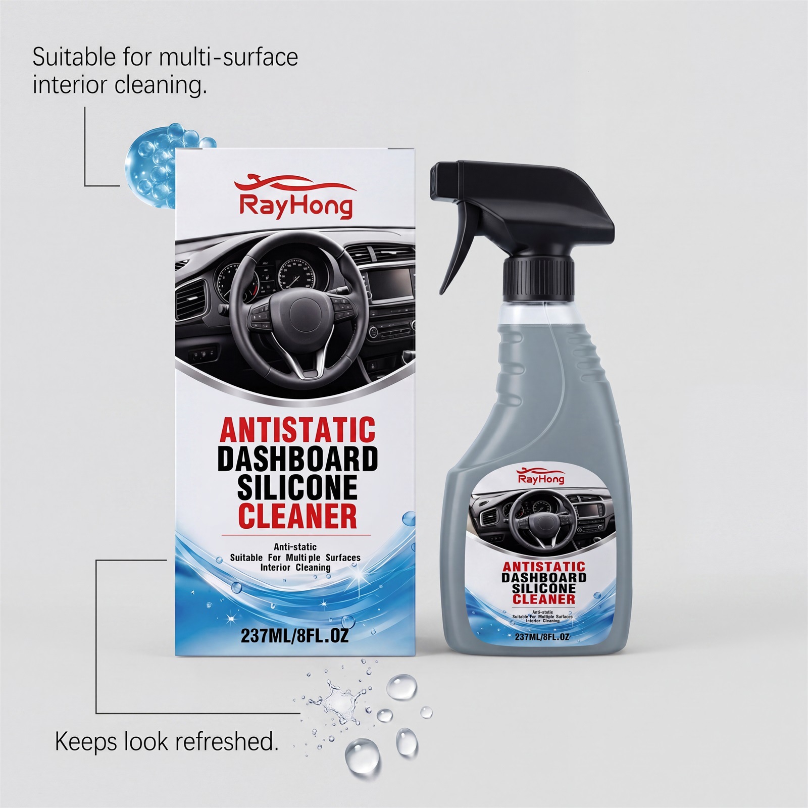 RAYHONG Car Interior Cleaner Car Interior Dashboard Cleaning Stain Removal Care Maintenance Cleaner