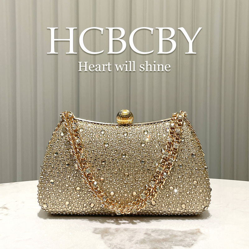 Golden Luxury Evening Clutch Bag Inlaid with Shiny Rhinestone Evening Bag Women's Fashionable Elegant Handbag