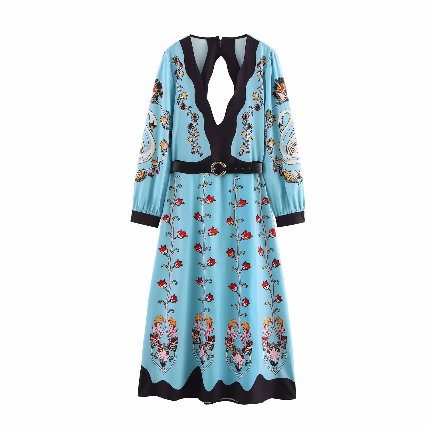 V-neck Backless Belted A-Line Midi Dress | Romantic Dreamy Dress for Lovers & Soulmates | Same Anthem