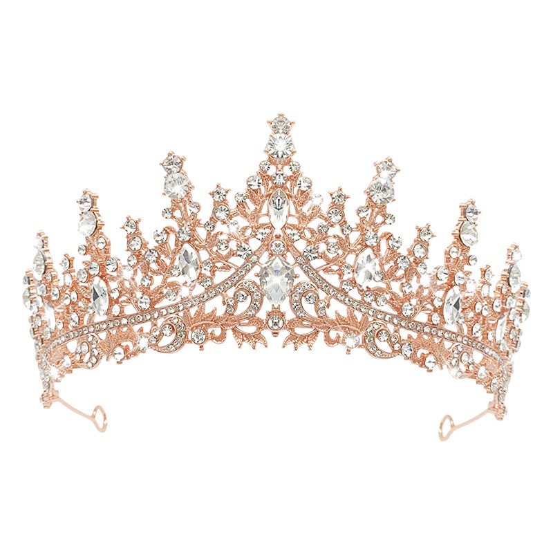 Tiara de corona nupcial europea y americana, elegante y atmosférica, aleación de cristal, cumpleañera, corona para adultos de 18 años, accesorios de boda