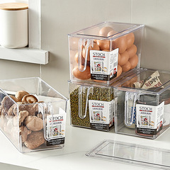 嚴選PET透明密封帶蓋保鮮手柄收納盒日式廚房可疊加果蔬冰箱收納