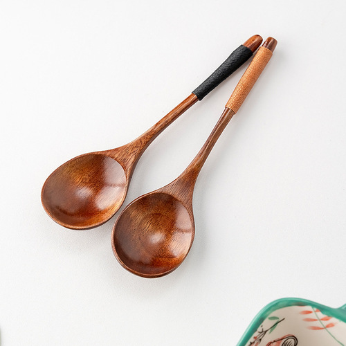 Nanmu Japanese paint handle wooden spoon tied with wire small wooden spoon stirring spoon coffee spoon solid wood spoon wooden spoon