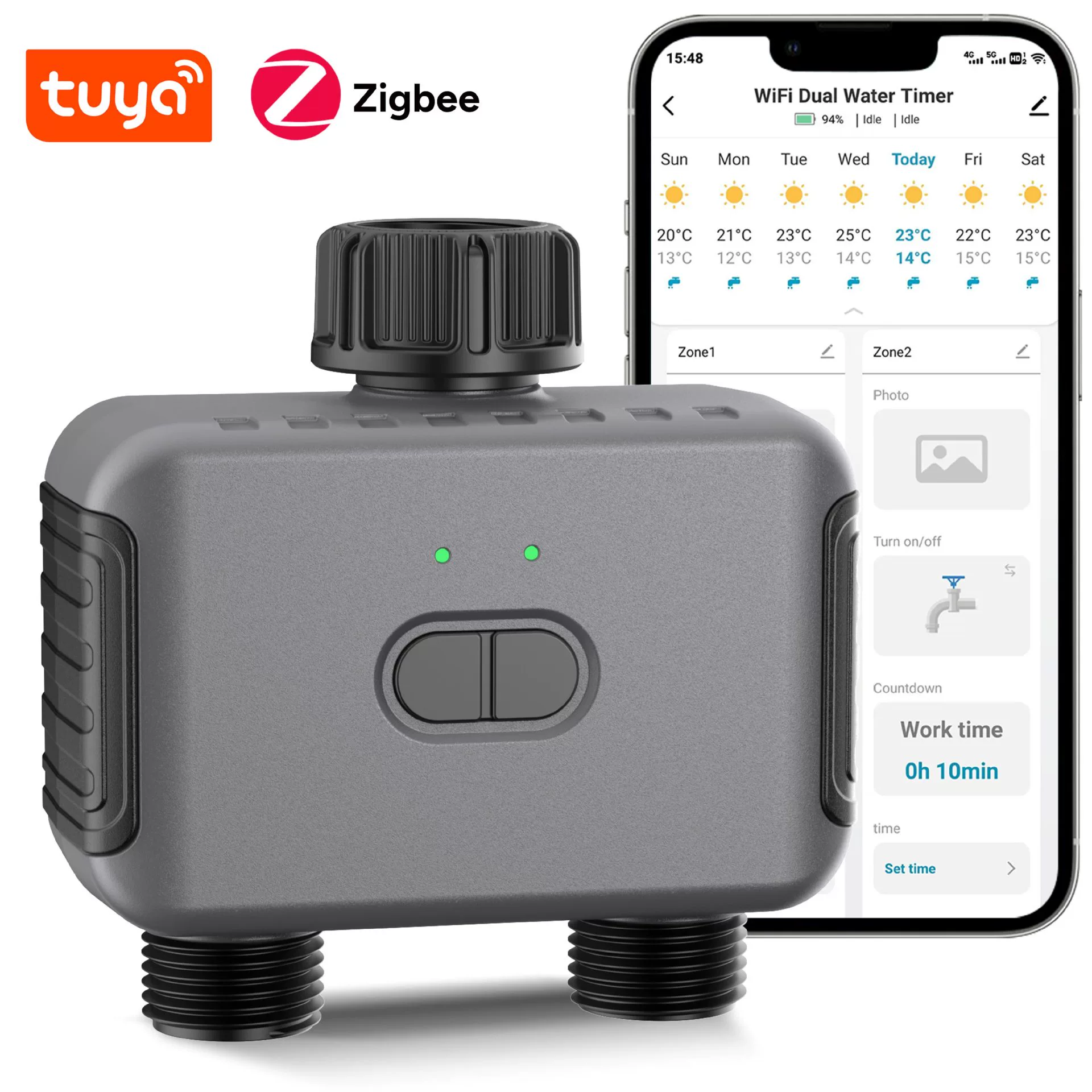 Двухканальный таймер полива Zigbee, умный Bluetooth-шлюз, дистанционное управление, подконтрольное устройство для полива сада
