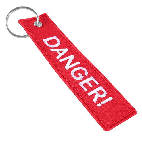 Amazon Motorcycle Car Keychain Red Base White Letter Embroidered Danger Keychain Gift Hanger