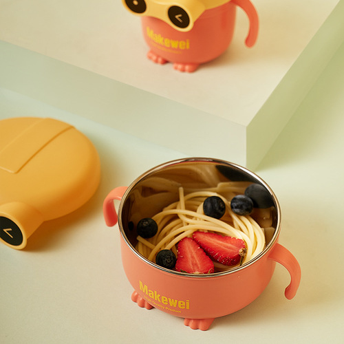 Stainless steel 304 children's bowl and drinking cup, cartoon cute anti-slip, baby training eating and food bowl cup set