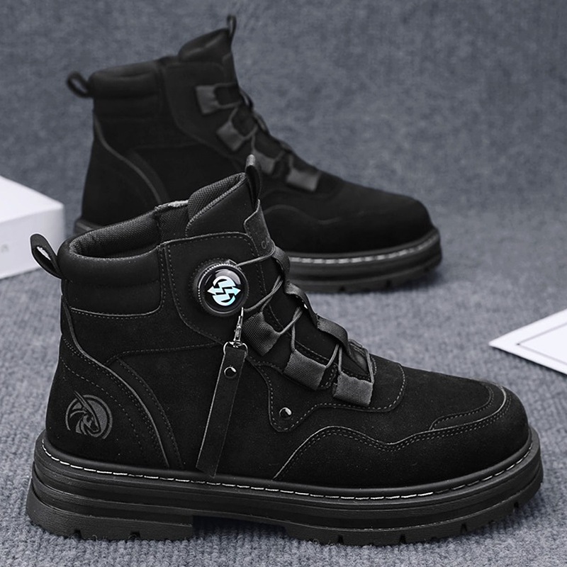 High-Top Martin Boots Men's Casual Leather Boots Men's Button Workwear Motorcycle Shoes Winter 2025 New Men's Shoes Heightening