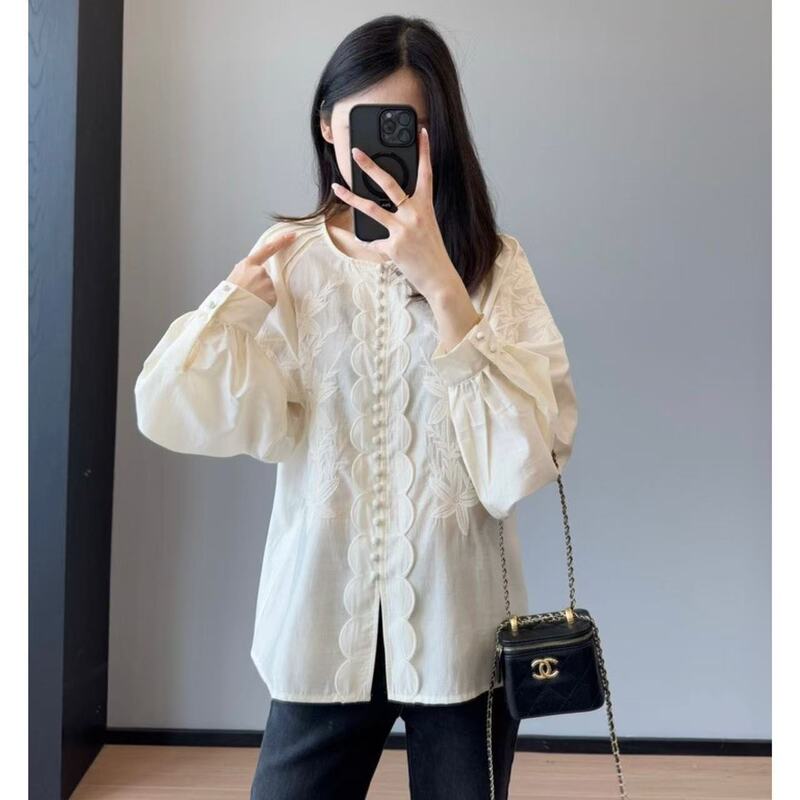 Chinese aesthetic heavy industry French spring new design feeling light Lyocell needle embroidery shirt thin coat L0226C