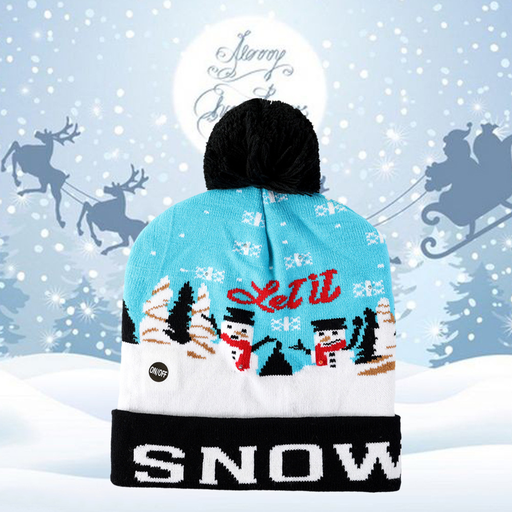 Sombrero de Navidad de invierno transfronterizo sombrero de soldado jacquard de punto de moda fiesta de Navidad cálido sombrero de luz LED al por mayor