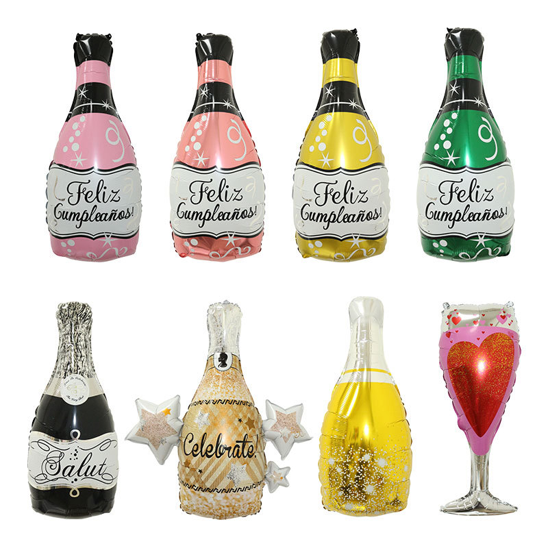 Paper card packaging Spanish happy birthday wine bottle aluminum film balloon champagne bottle wine glass New Year's Day annual party decoration arrangement