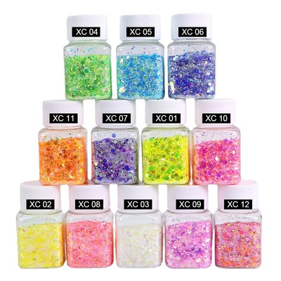 美甲夜光亮片闪粉镭射幻彩荧光亮片滴胶史莱姆彩妆美甲闪粉批发