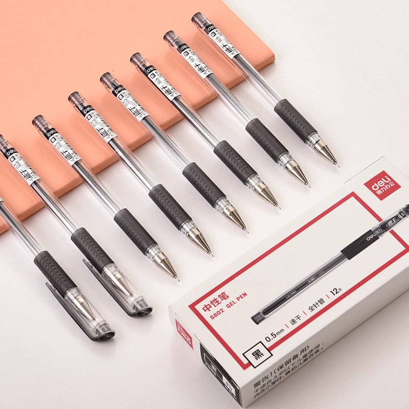 Deli Stationery S802 Быстро-сохнущий нейтральный перо 0.5 Полная труба Черный деловой офис Письмо плавно Экзамен студентам
