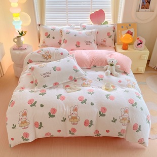 2024 New Printed Snowflake Velvet Four-piece Milk Velvet Quilt Cover Gold Mink Velvet Snowflake Velvet Quilt Cover