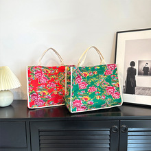 复古东北大花布包国潮时尚手提单肩包女韩版休闲民族风手拎便当包