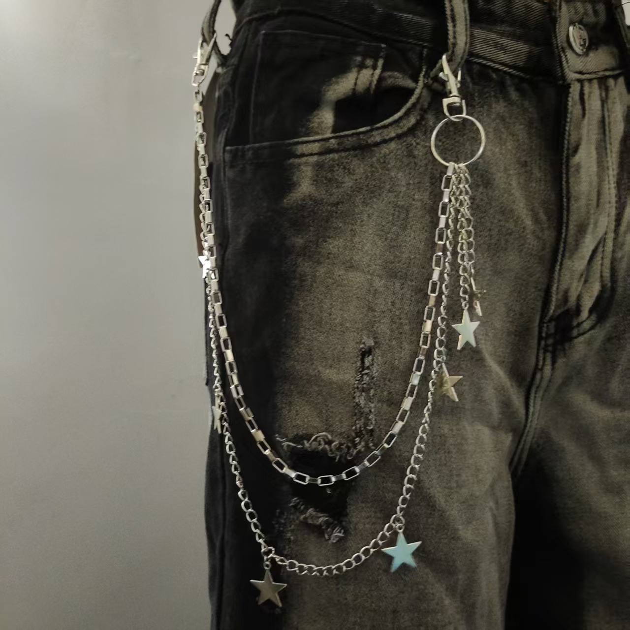 Men's Multi-layer Five-pointed Star Pants Chain Street Fashion_voghion.com